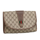 GUCCI GG Supreme Web Sherry Line Clutch Bag PVC Beige Red 156 01 030 Auth 98079-1