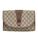 GUCCI GG Supreme Web Sherry Line Clutch Bag PVC Beige Red 156 01 030 Auth 98079-13
