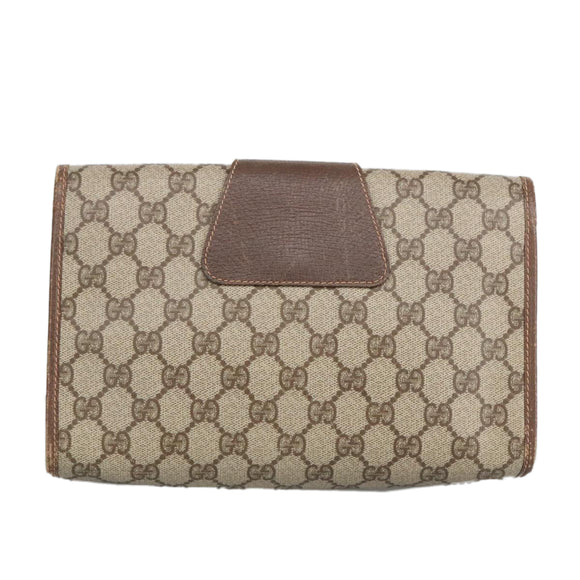 GUCCI GG Supreme Web Sherry Line Clutch Bag PVC Beige Red 156 01 030 Auth 98079