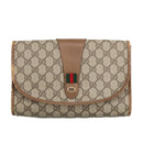 GUCCI GG Supreme Web Sherry Line Clutch Bag PVC Beige Red 89 01 030 Auth 98082-13