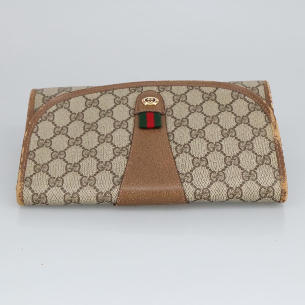 GUCCI GG Supreme Web Sherry Line Clutch Bag PVC Beige Red 89 01 030 Auth 98082