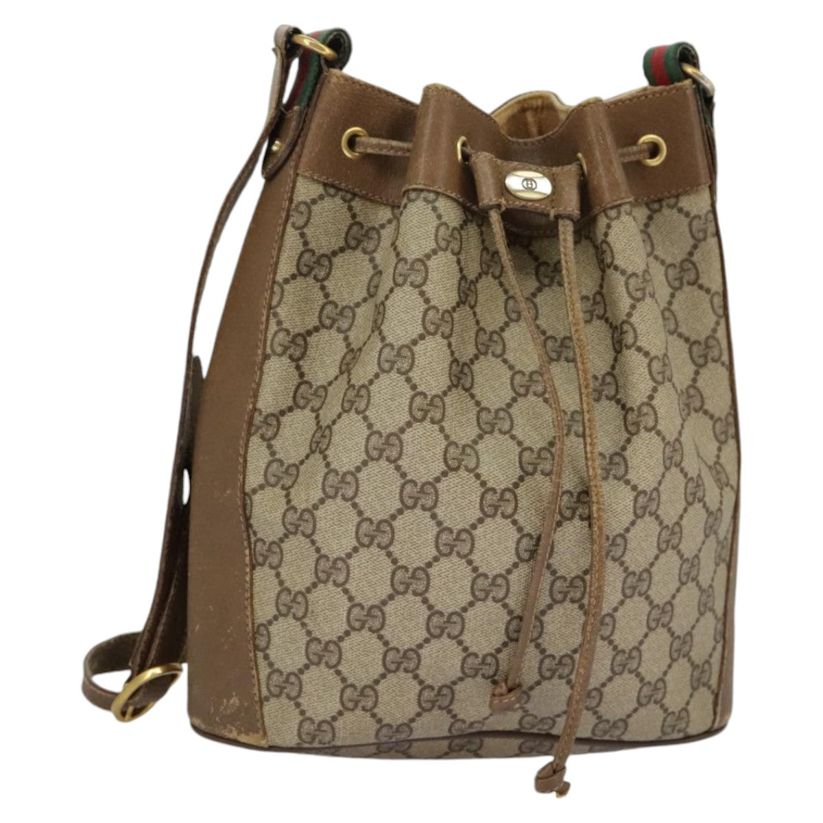 GUCCI GG Supreme Web Sherry Line Shoulder Bag PVC Beige 41 02 034 Auth 98088