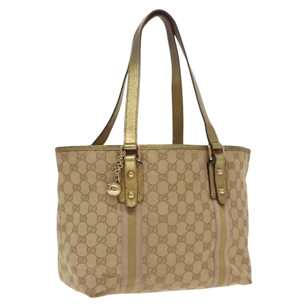 GUCCI GG Canvas Sherry Line Tote Bag Beige Gold pink 137396 Auth 98092