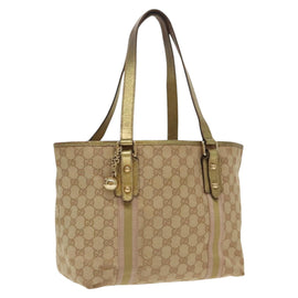 GUCCI GG Canvas Sherry Line Tote Bag Beige Gold pink 137396 Auth 98092