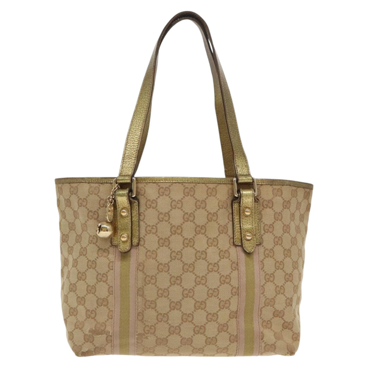 GUCCI GG Canvas Sherry Line Tote Bag Beige Gold pink 137396 Auth 98092