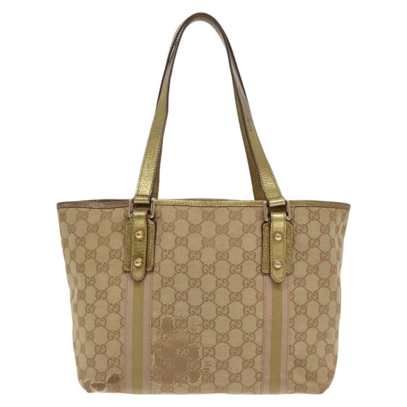 GUCCI GG Canvas Sherry Line Tote Bag Beige Gold pink 137396 Auth 98092