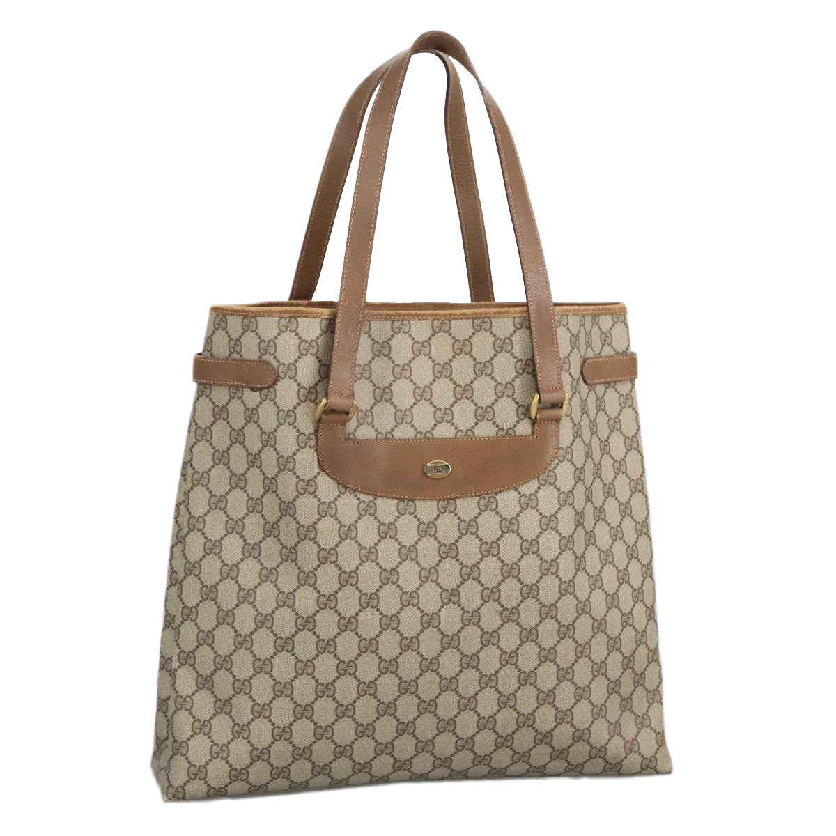 GUCCI GG Supreme Tote Bag PVC Leather Beige Gold 39 02 061 Auth 98093