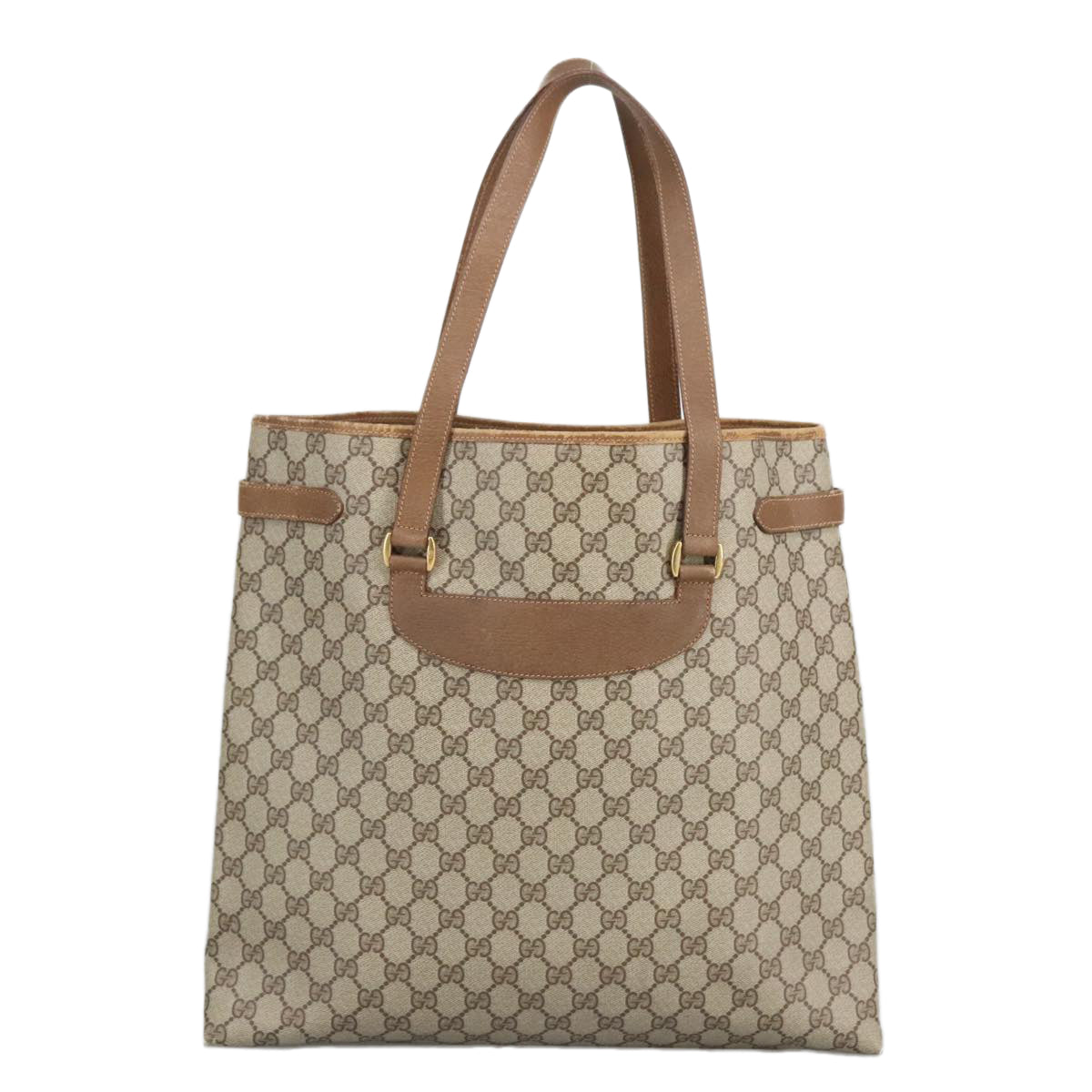 GUCCI GG Supreme Tote Bag PVC Leather Beige Gold 39 02 061 Auth 98093