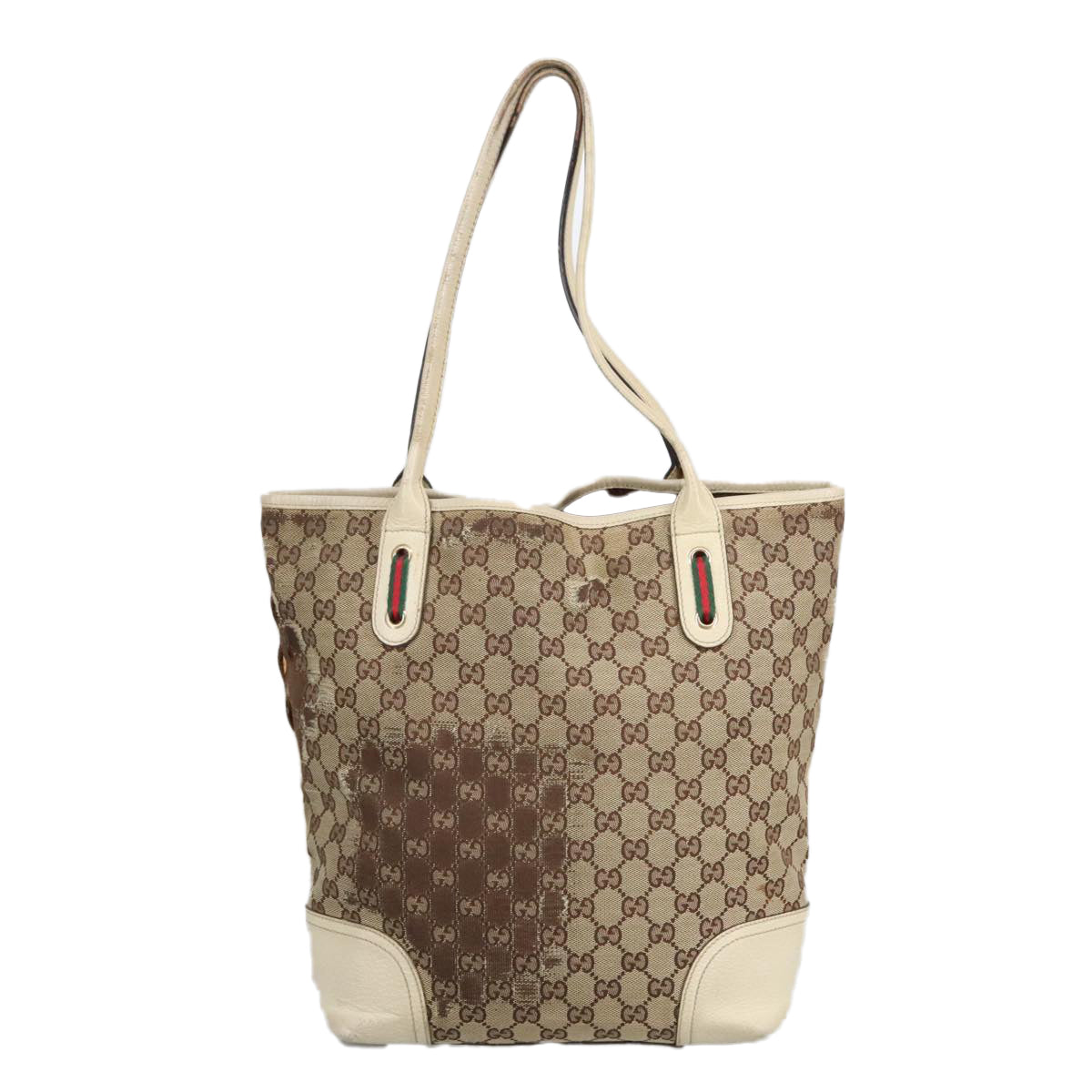 GUCCI GG Canvas Web Sherry Line Tote Bag Beige Gold Red 181779 Auth 98094 - 0