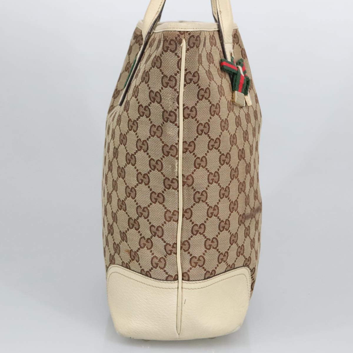 GUCCI GG Canvas Web Sherry Line Tote Bag Beige Gold Red 181779 Auth 98094