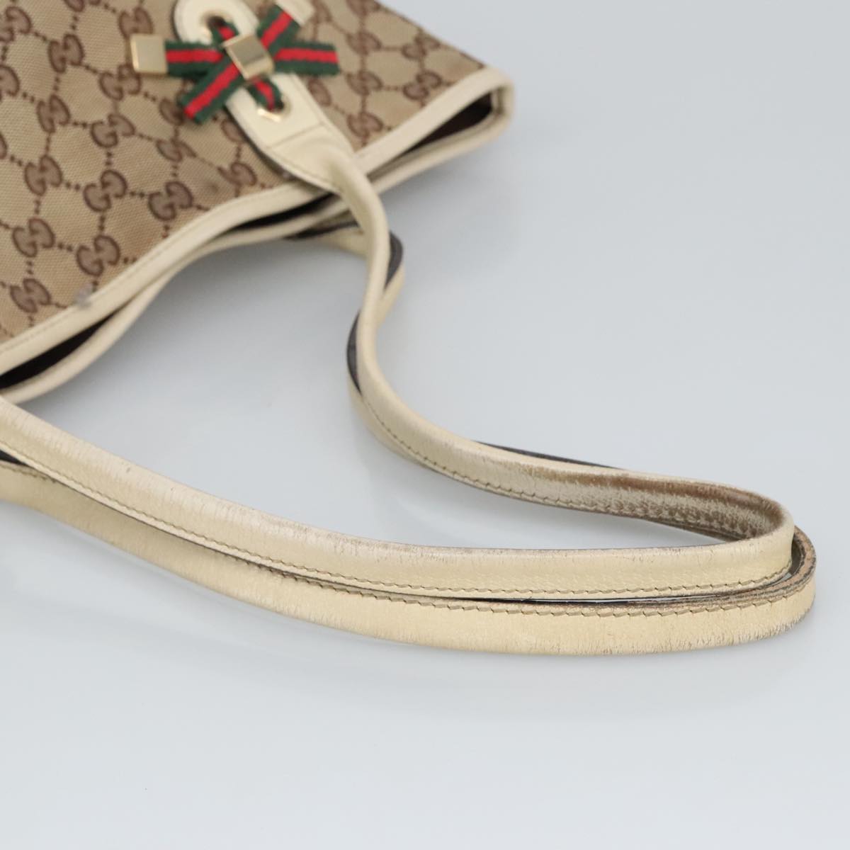 GUCCI GG Canvas Web Sherry Line Tote Bag Beige Gold Red 181779 Auth 98094