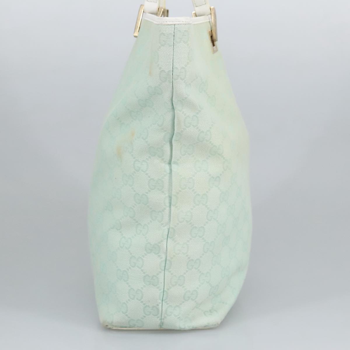 GUCCI GG Canvas Tote Bag Light Blue Gold 002 1098 Auth 98095