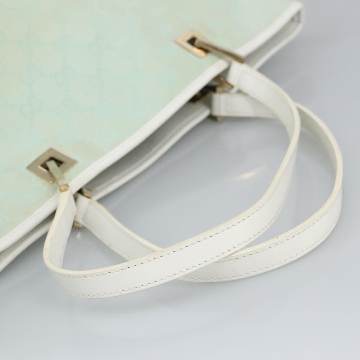 GUCCI GG Canvas Tote Bag Light Blue Gold 002 1098 Auth 98095