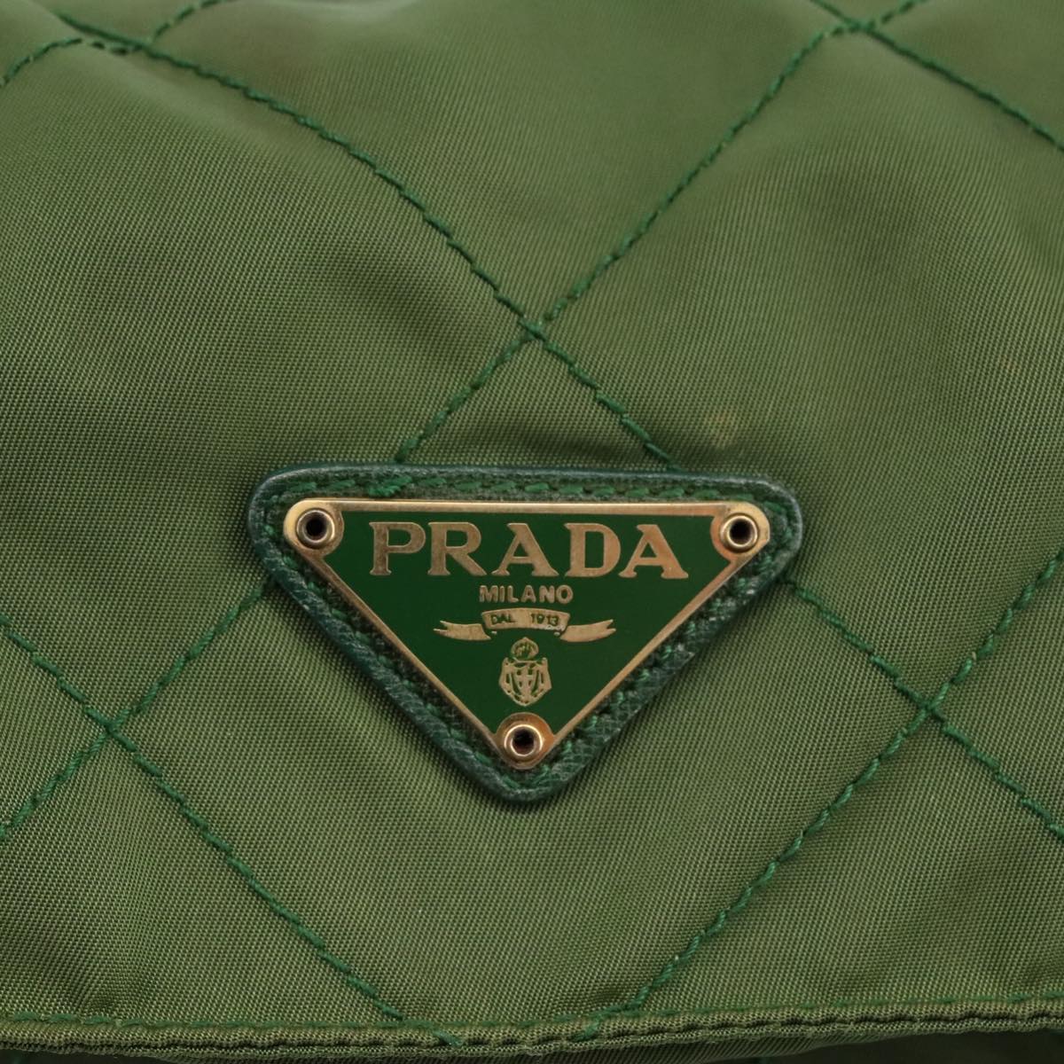 PRADA Chain Shoulder Bag Nylon Green Gold Auth 98097