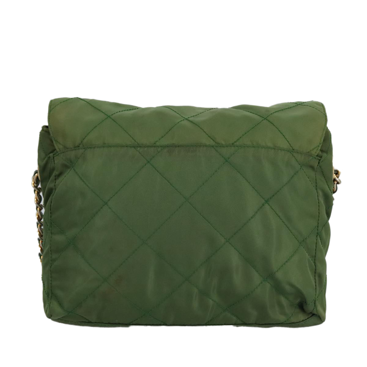 PRADA Chain Shoulder Bag Nylon Green Gold Auth 98097 - 0