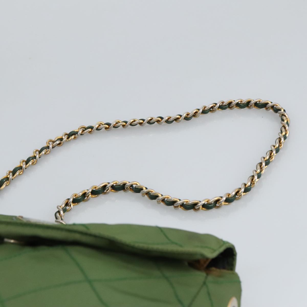 PRADA Chain Shoulder Bag Nylon Green Gold Auth 98097