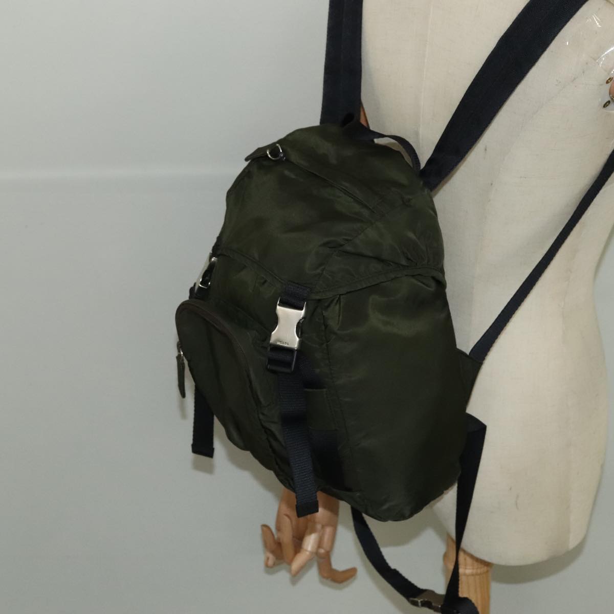 PRADA Backpack Nylon Khaki Silver Auth 98098