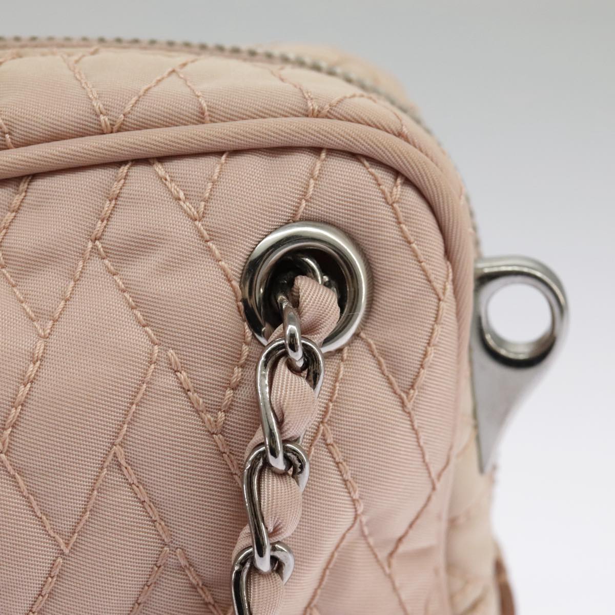 PRADA Chain Hand Bag Nylon 2way Pink Silver Auth 98099