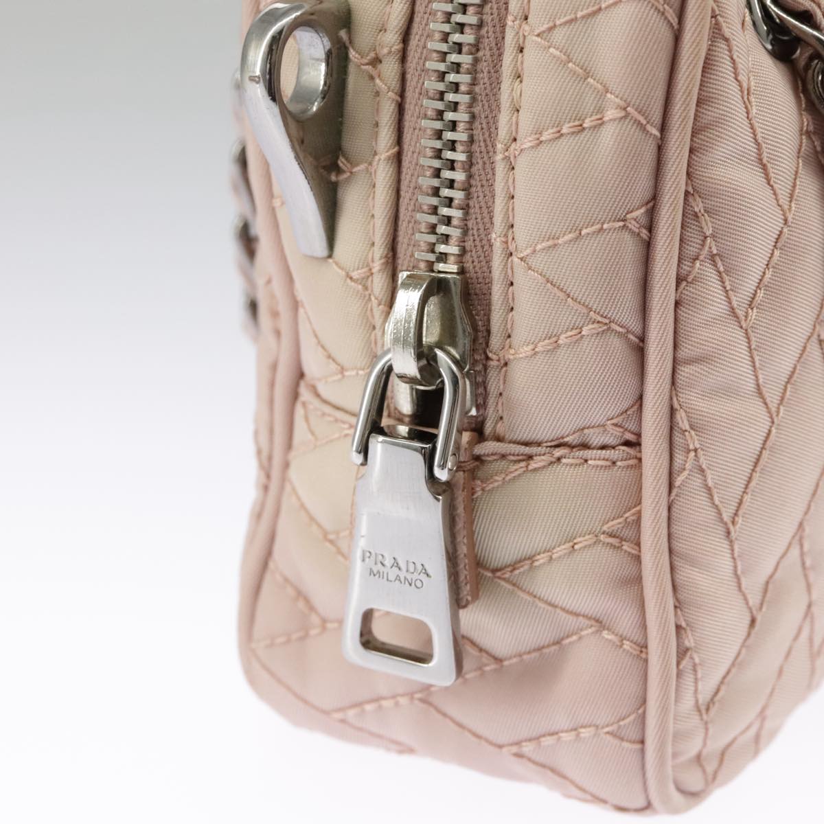 PRADA Chain Hand Bag Nylon 2way Pink Silver Auth 98099