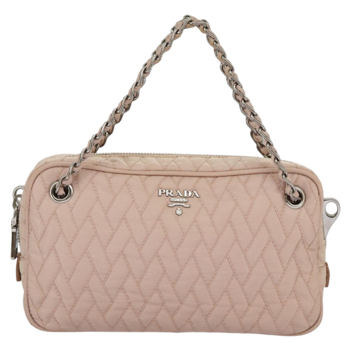 PRADA Chain Hand Bag Nylon 2way Pink Silver Auth 98099