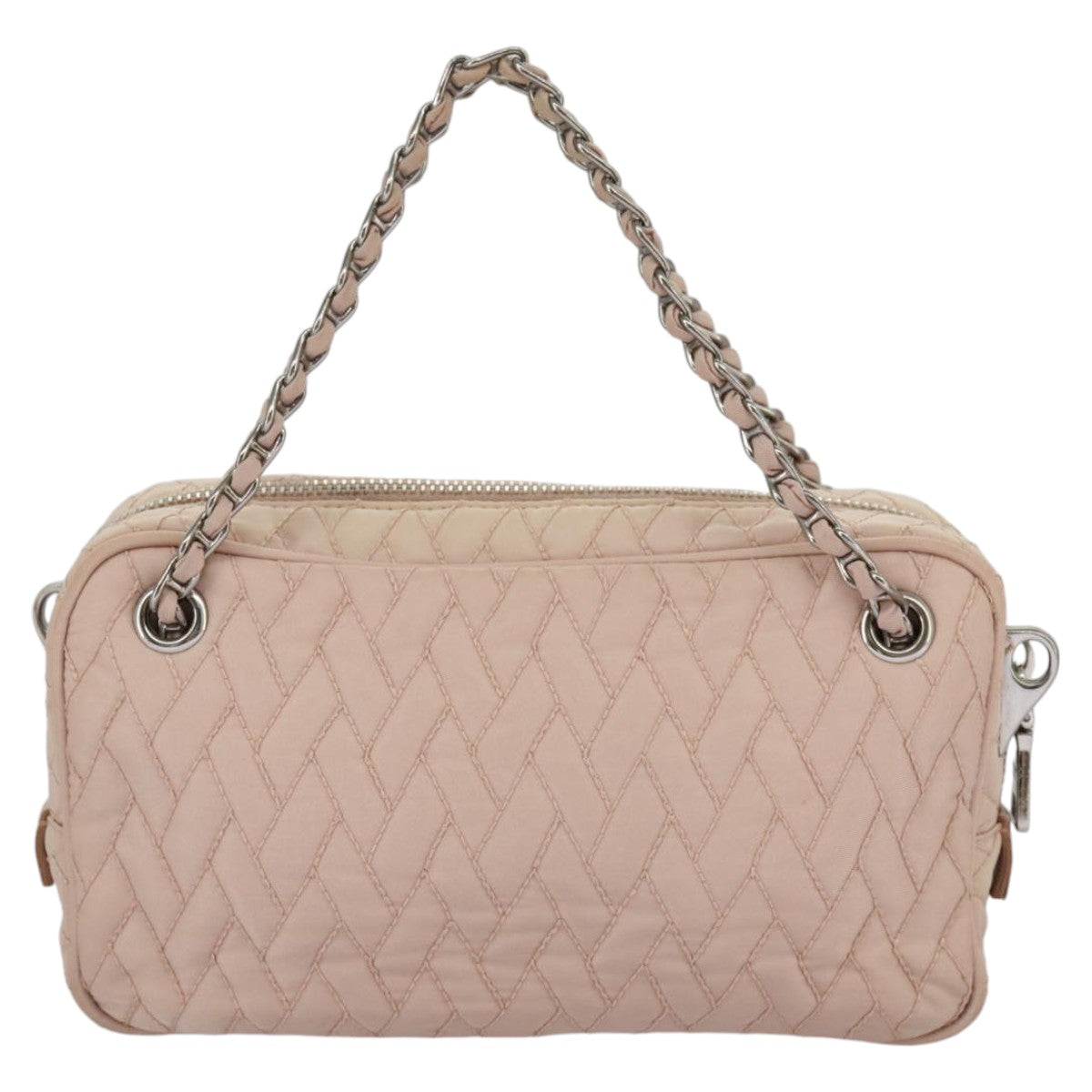 PRADA Chain Hand Bag Nylon 2way Pink Silver Auth 98099 - 0