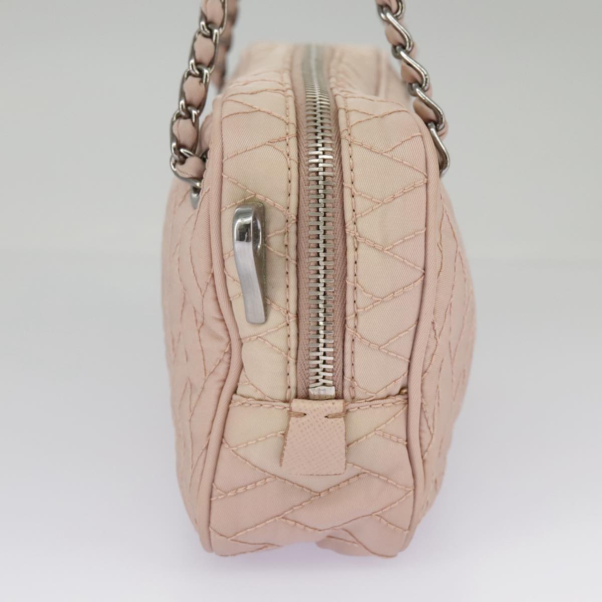 PRADA Chain Hand Bag Nylon 2way Pink Silver Auth 98099