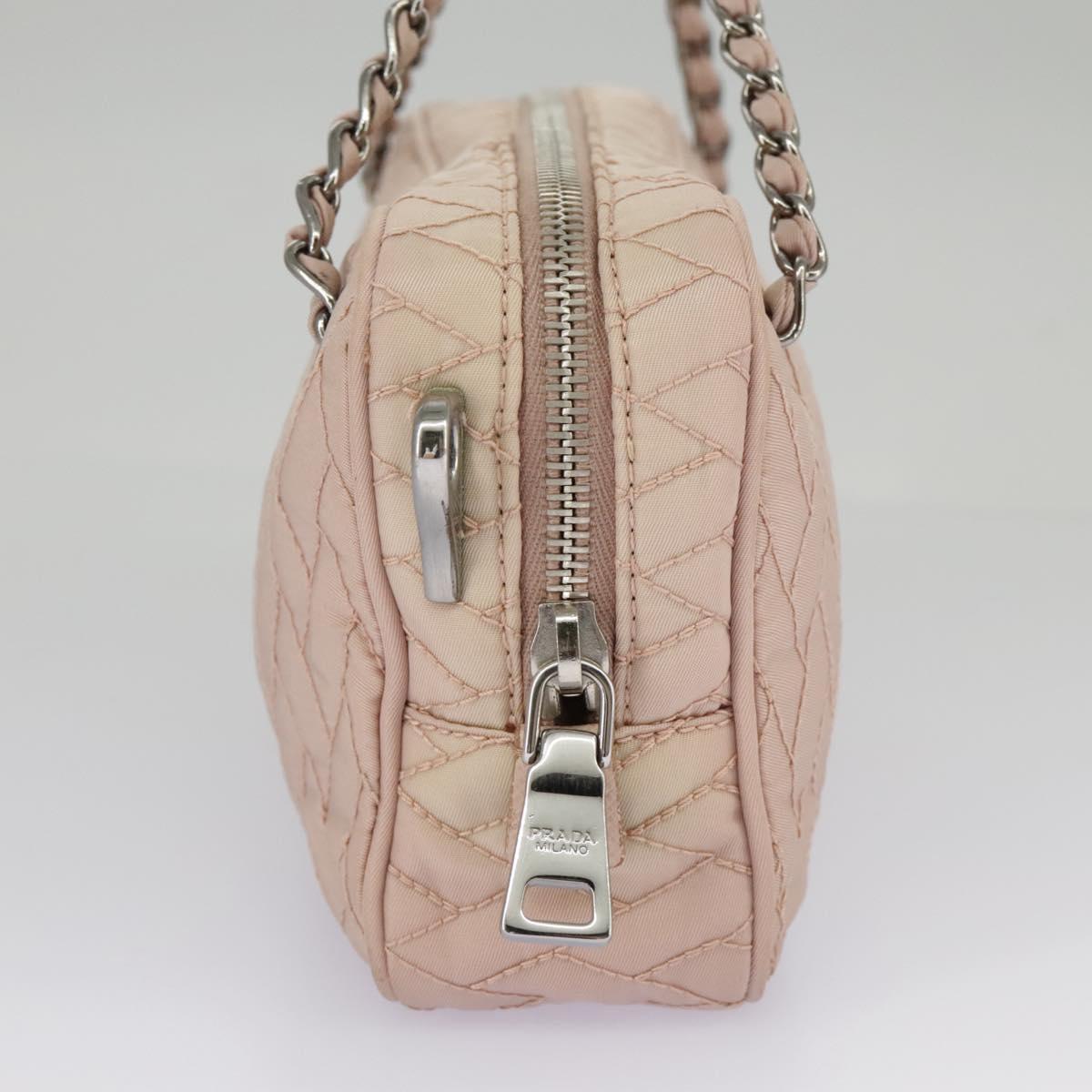 PRADA Chain Hand Bag Nylon 2way Pink Silver Auth 98099