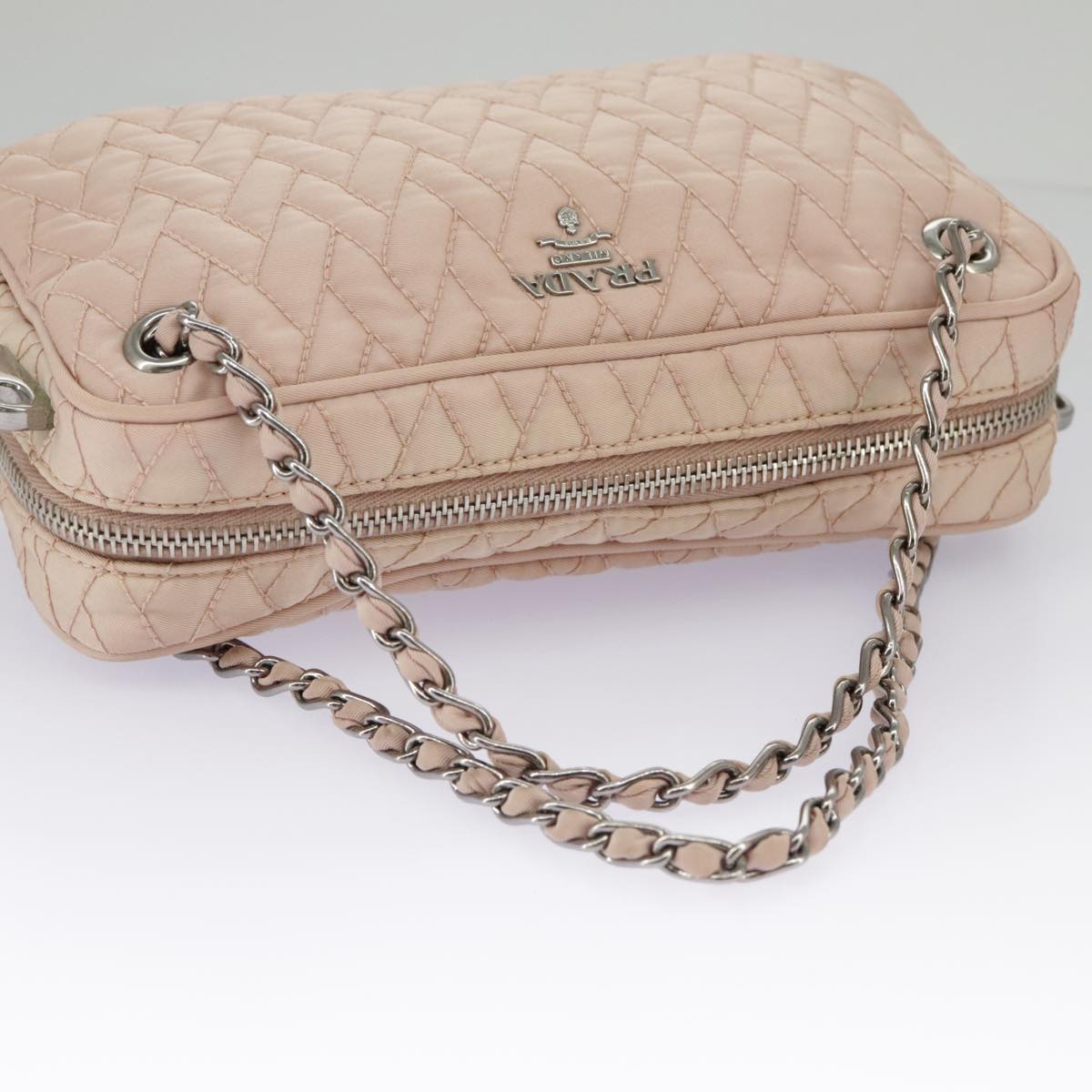 PRADA Chain Hand Bag Nylon 2way Pink Silver Auth 98099