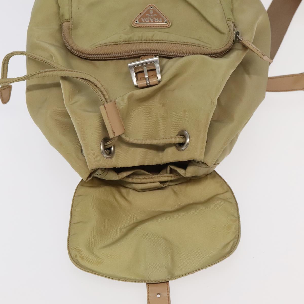 PRADA Backpack Nylon Khaki Silver Auth 98100