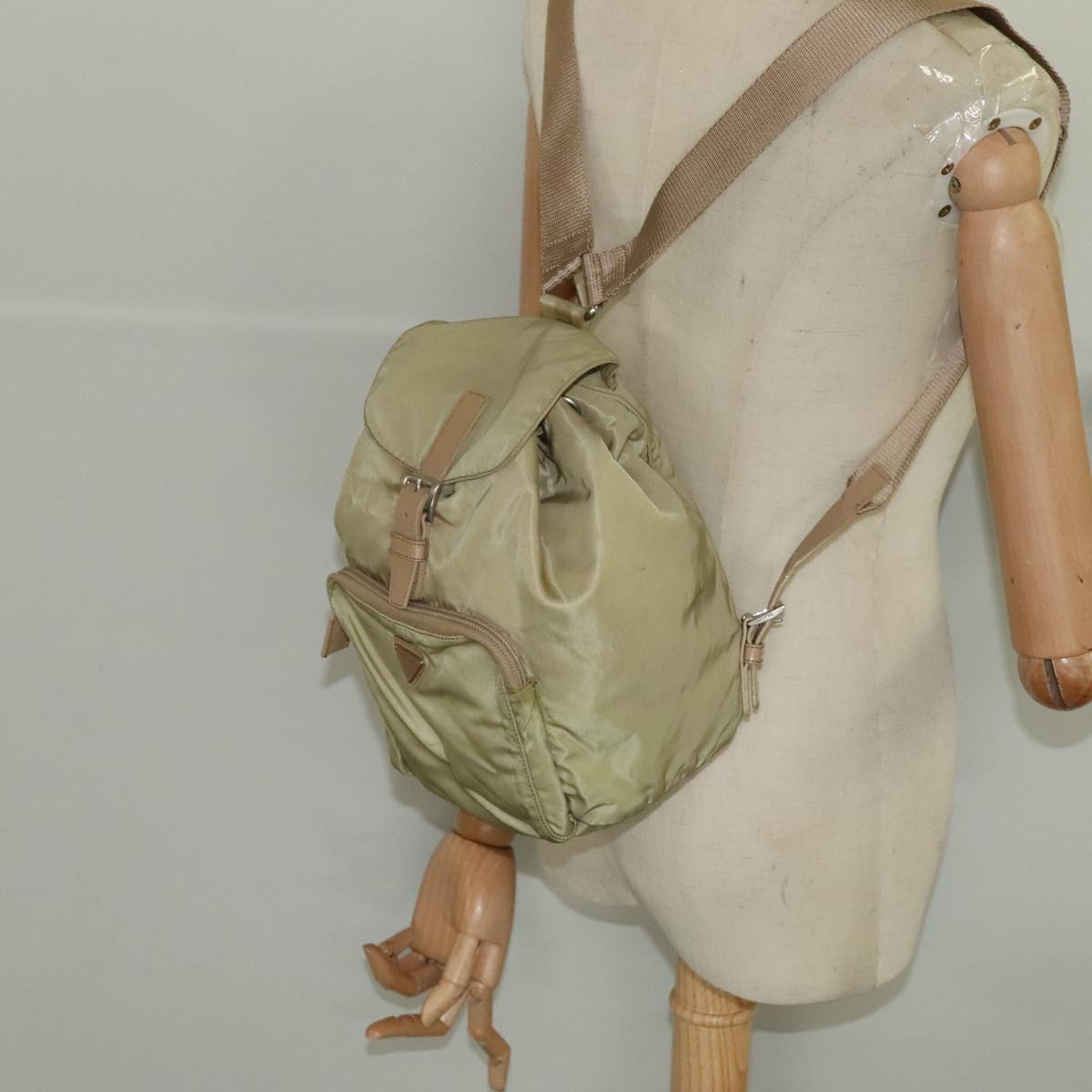 PRADA Backpack Nylon Khaki Silver Auth 98100