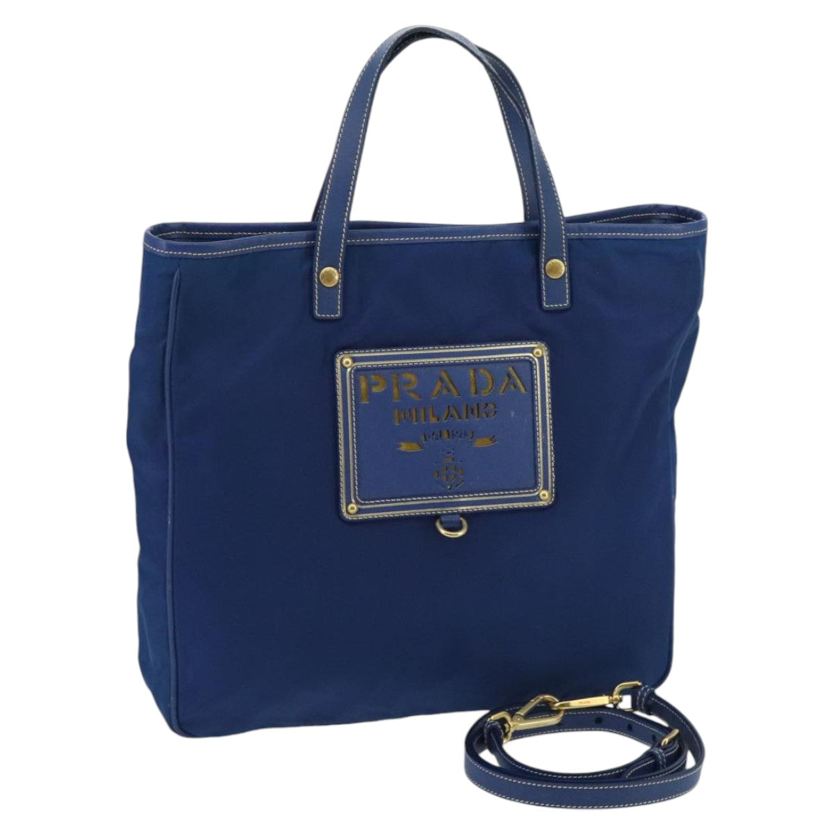 PRADA Hand Bag Nylon 2way Blue Gold Auth 98102