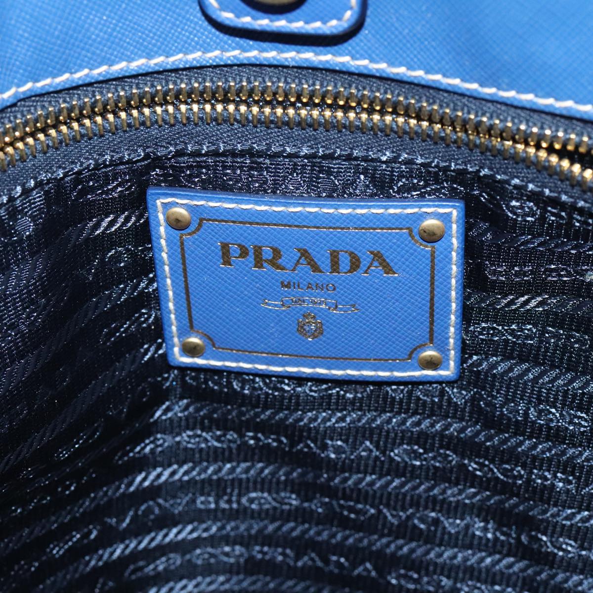 PRADA Hand Bag Nylon 2way Blue Gold Auth 98102