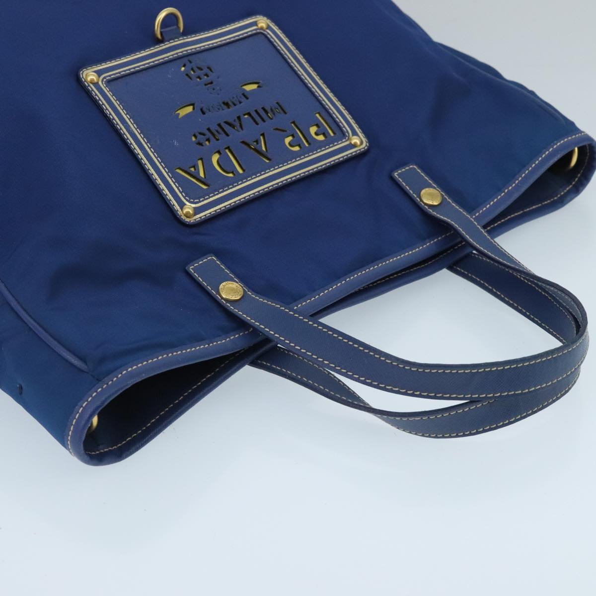 PRADA Hand Bag Nylon 2way Blue Gold Auth 98102