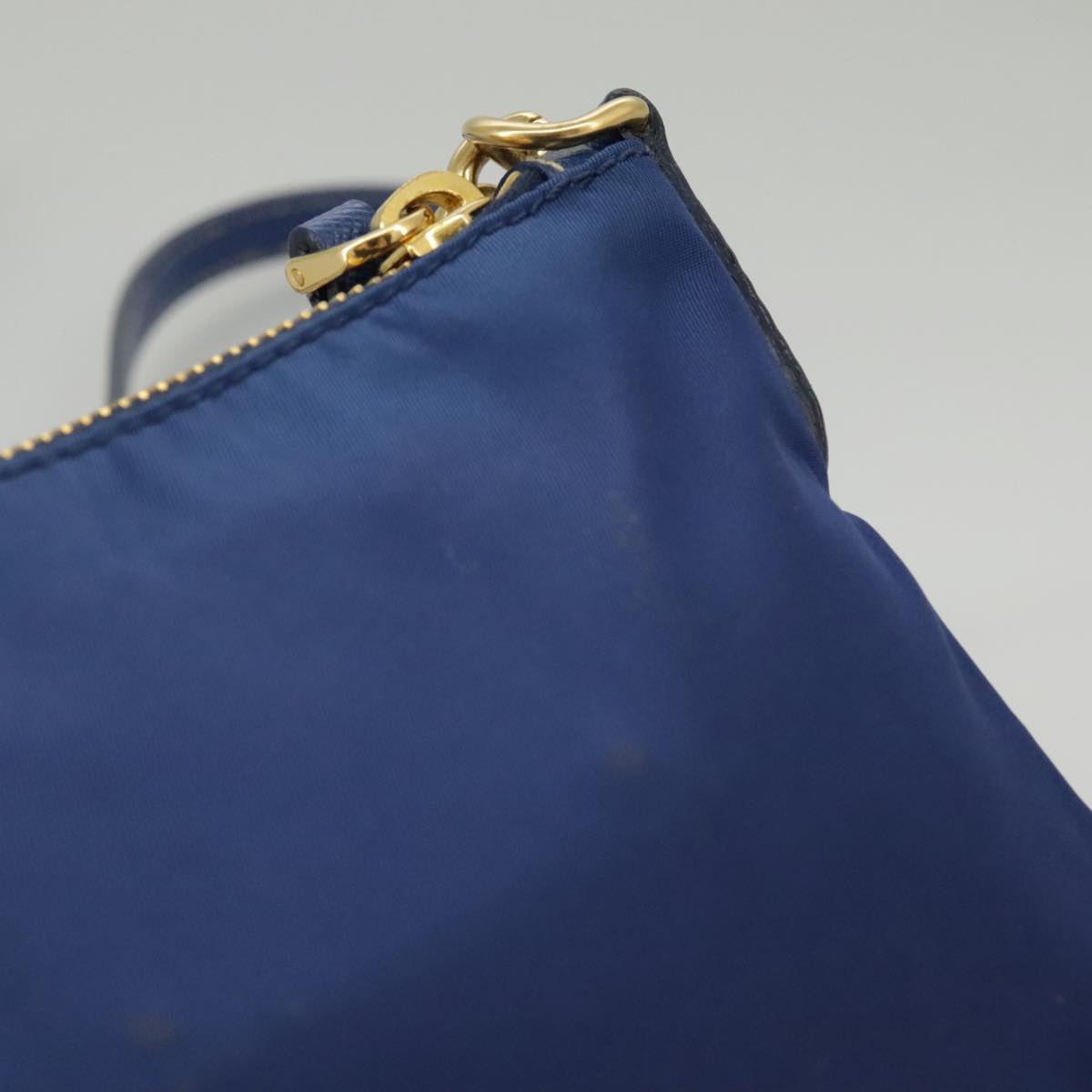 PRADA Chain Accessory Pouch Nylon Blue Gold Auth 98103