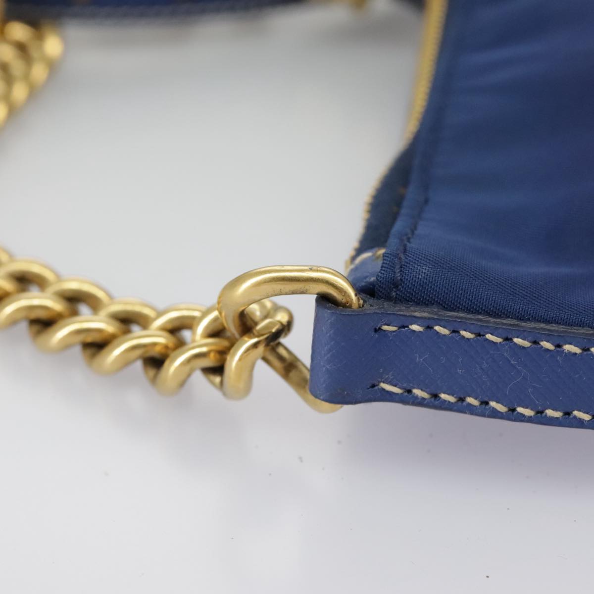 PRADA Chain Accessory Pouch Nylon Blue Gold Auth 98103