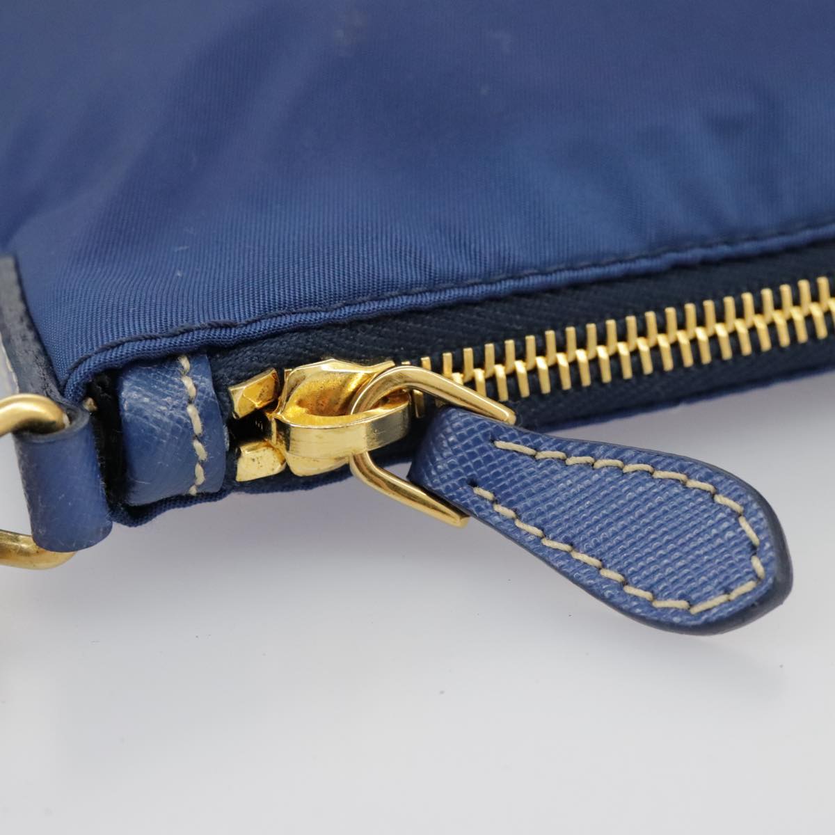 PRADA Chain Accessory Pouch Nylon Blue Gold Auth 98103