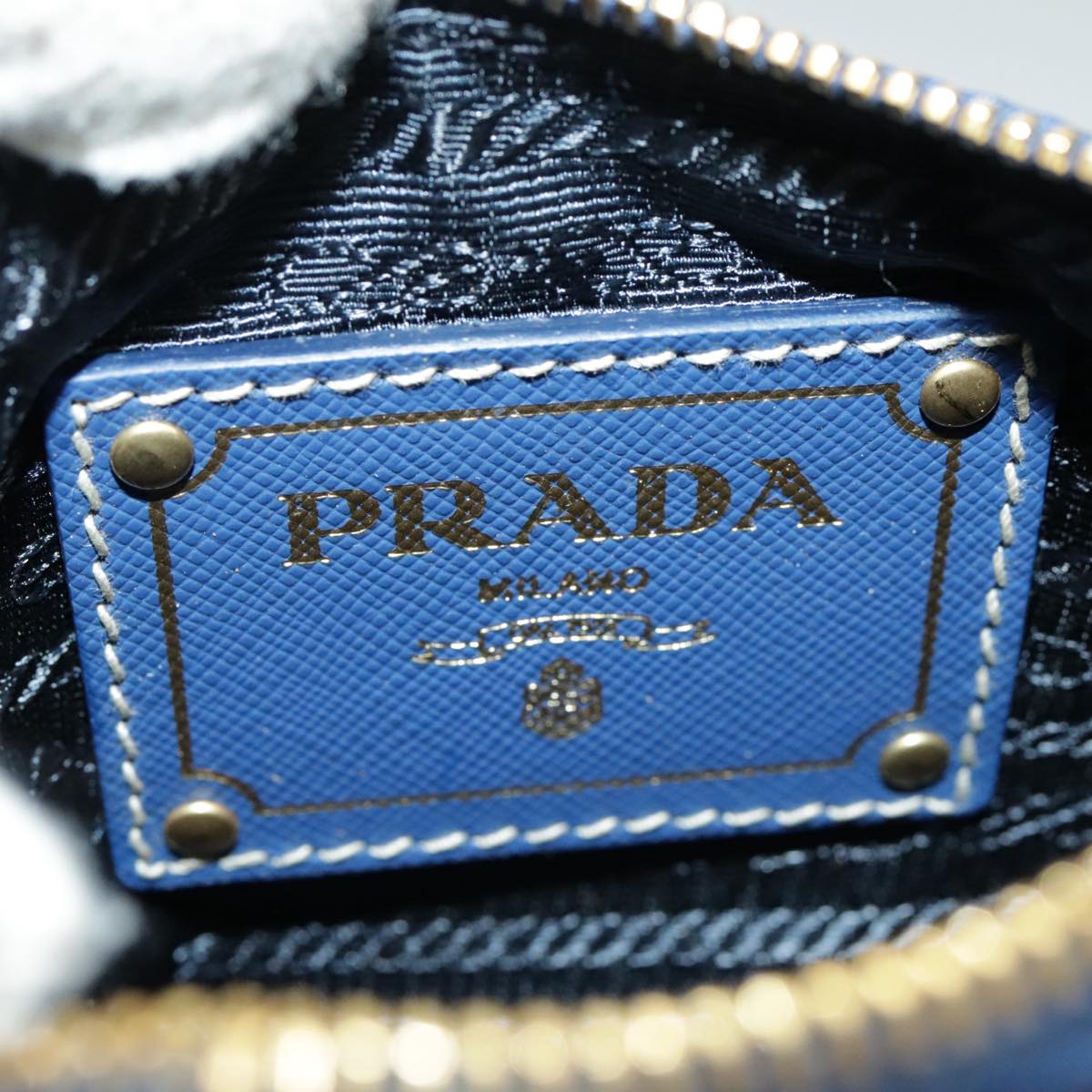 PRADA Chain Accessory Pouch Nylon Blue Gold Auth 98103