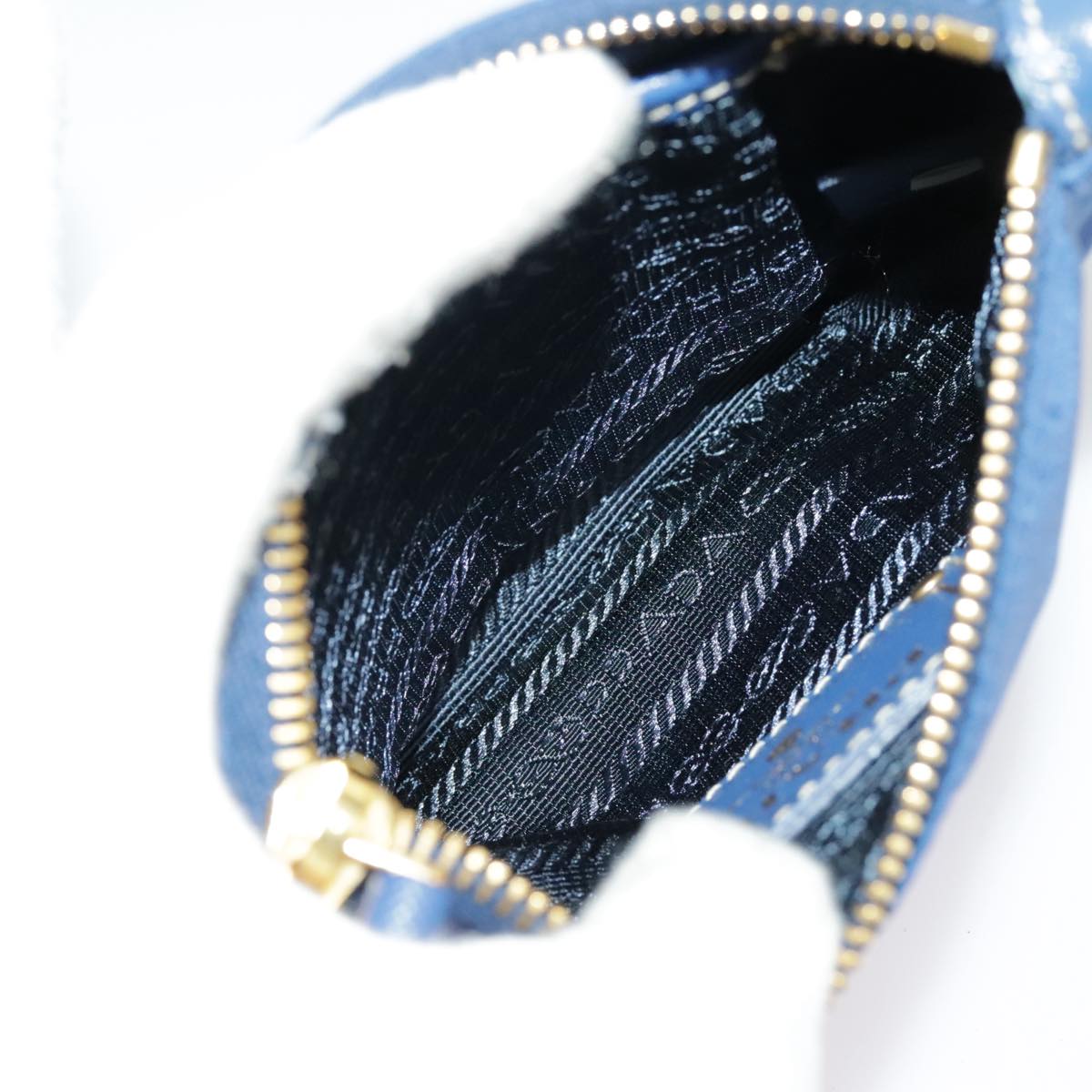 PRADA Chain Accessory Pouch Nylon Blue Gold Auth 98103