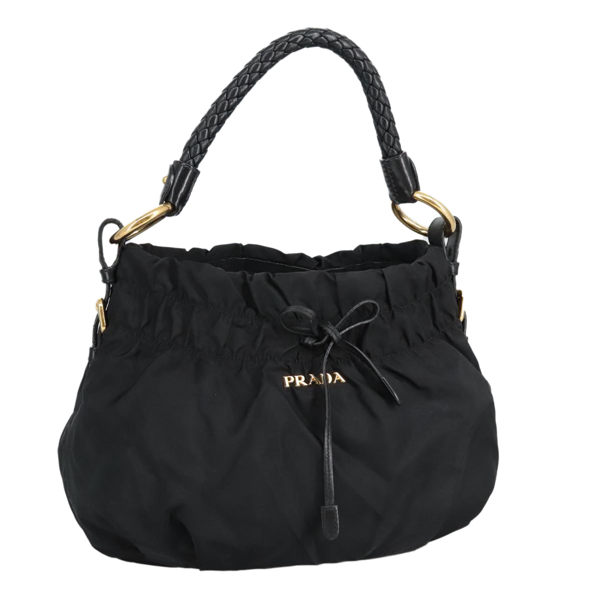 PRADA Shoulder Bag Nylon Black Gold Auth 98106