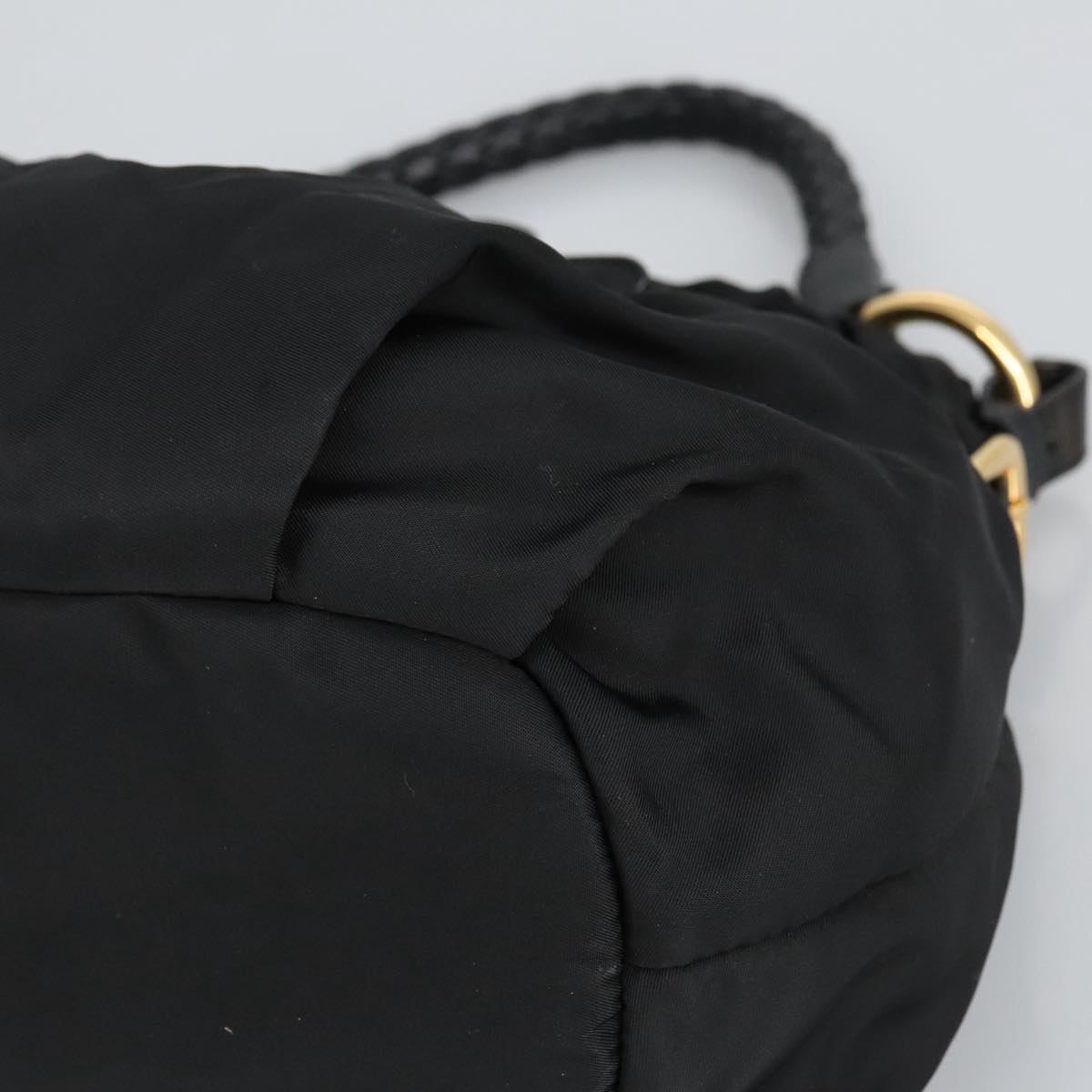 PRADA Shoulder Bag Nylon Black Gold Auth 98106