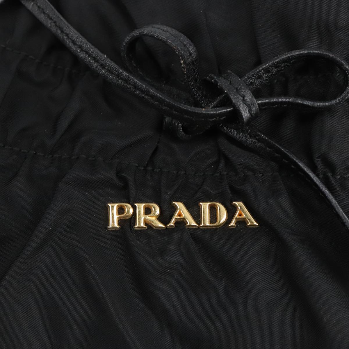 PRADA Shoulder Bag Nylon Black Gold Auth 98106