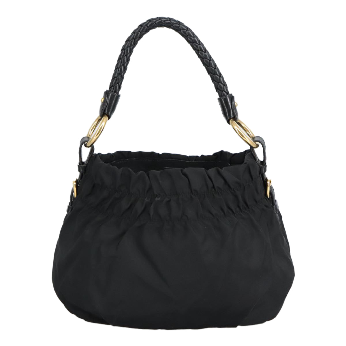 PRADA Shoulder Bag Nylon Black Gold Auth 98106 - 0