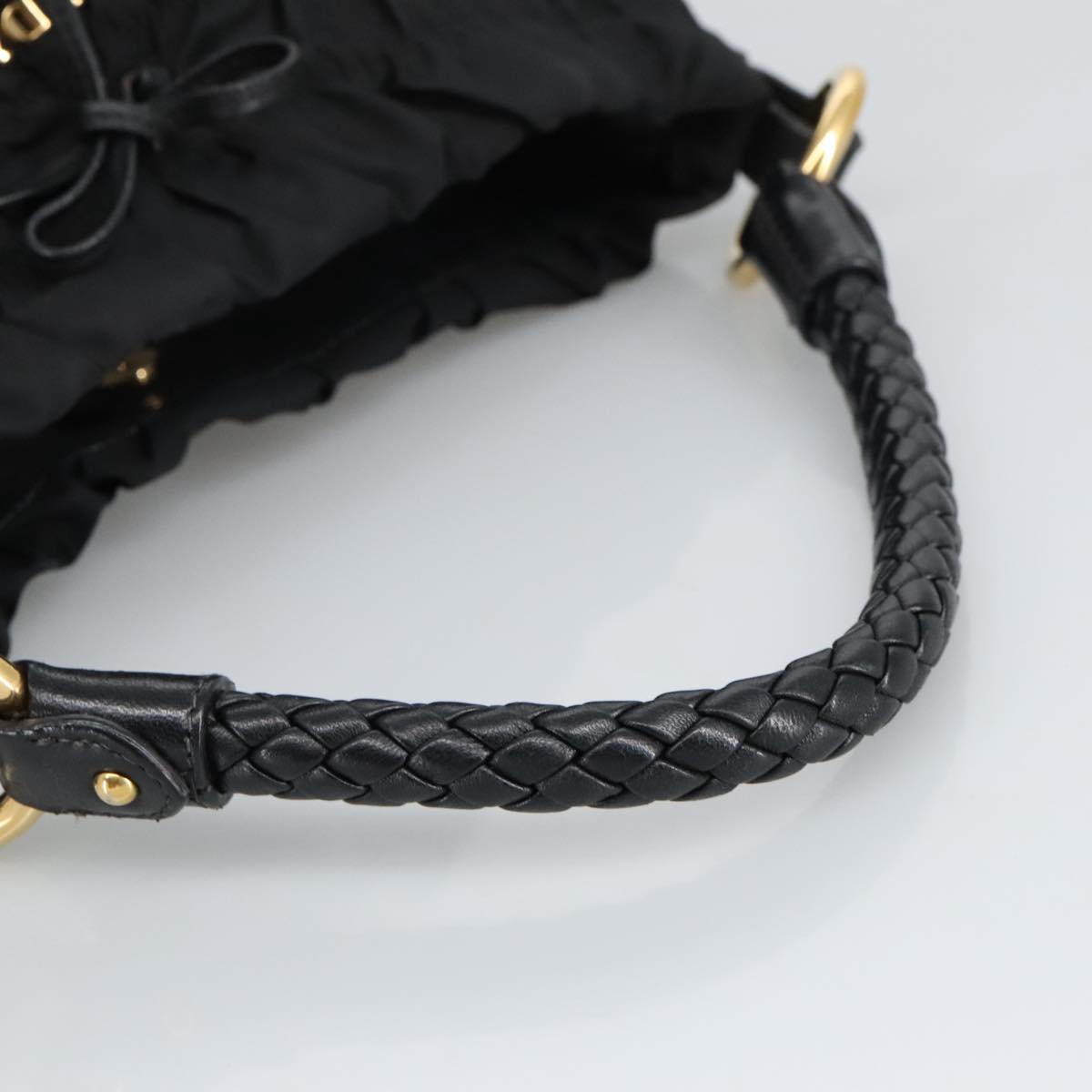 PRADA Shoulder Bag Nylon Black Gold Auth 98106