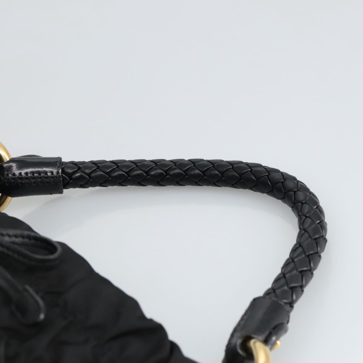 PRADA Shoulder Bag Nylon Black Gold Auth 98106