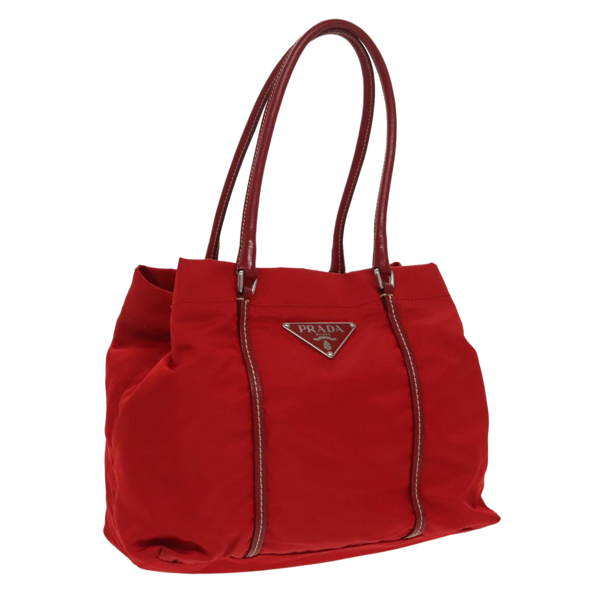 PRADA Hand Bag Nylon Red Silver Auth 98107