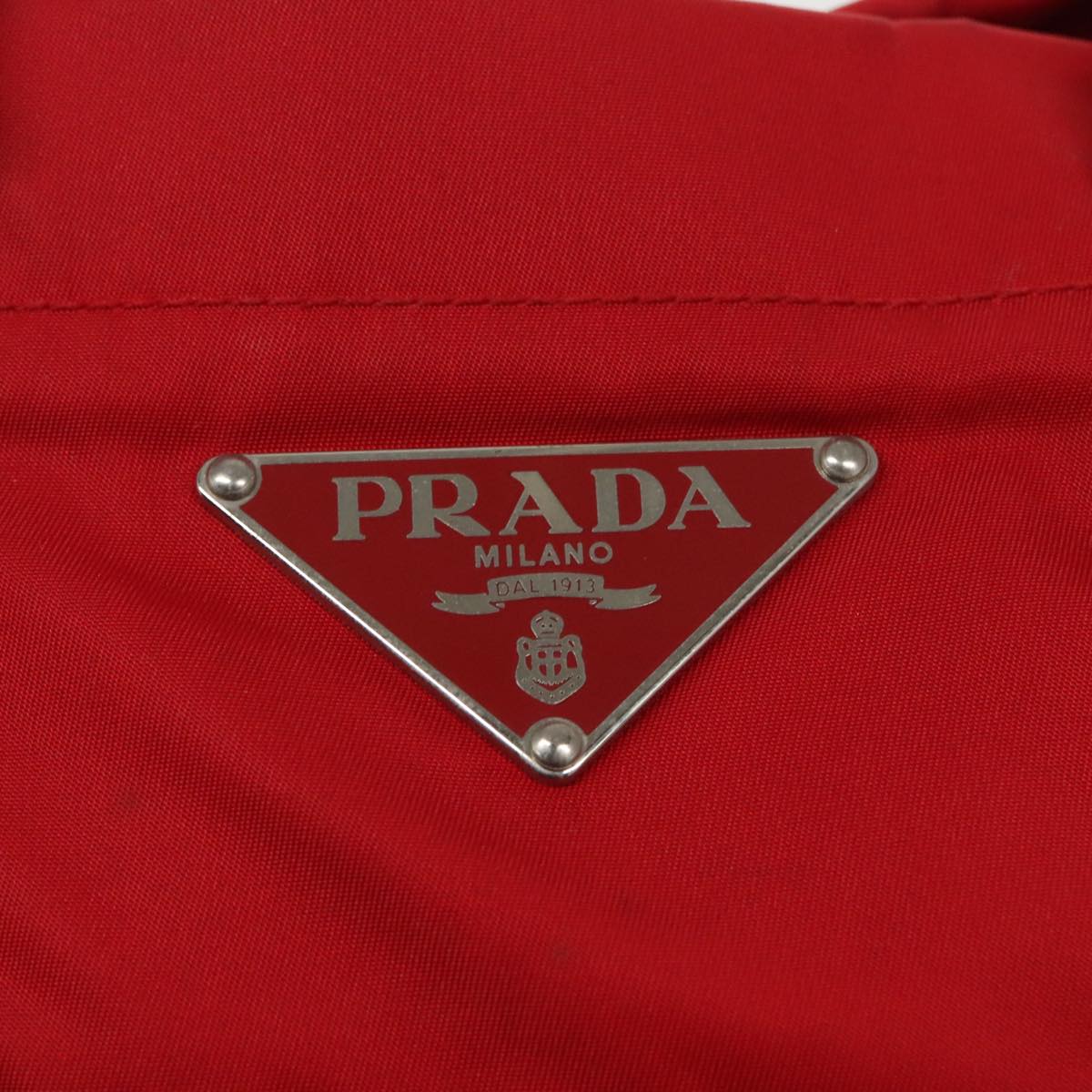 PRADA Hand Bag Nylon Red Silver Auth 98107