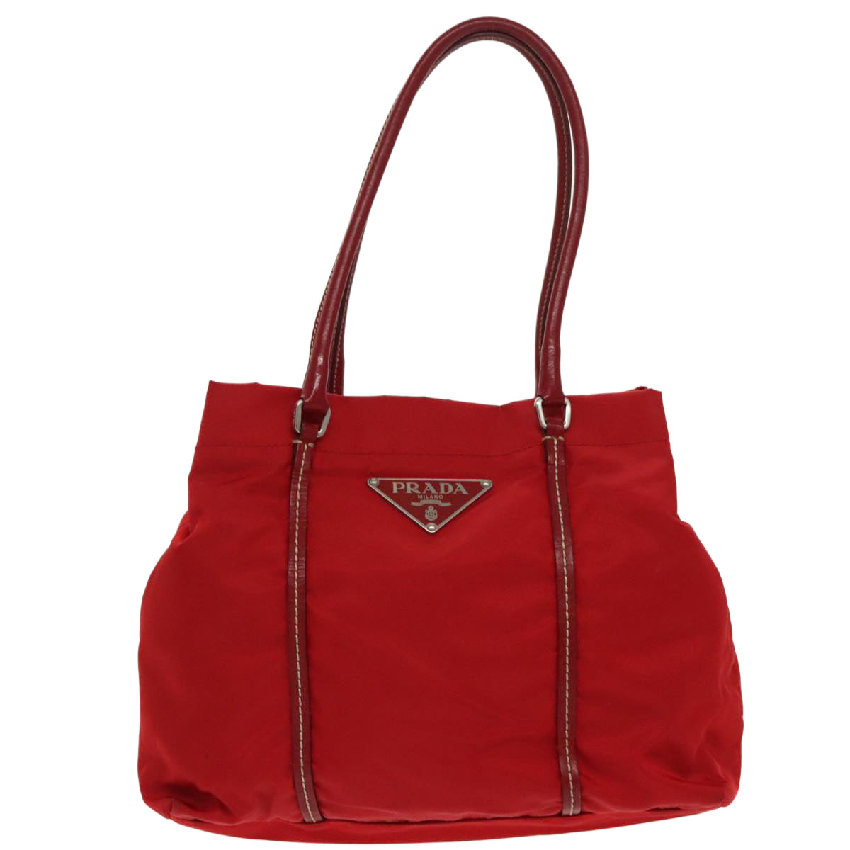 PRADA Hand Bag Nylon Red Silver Auth 98107