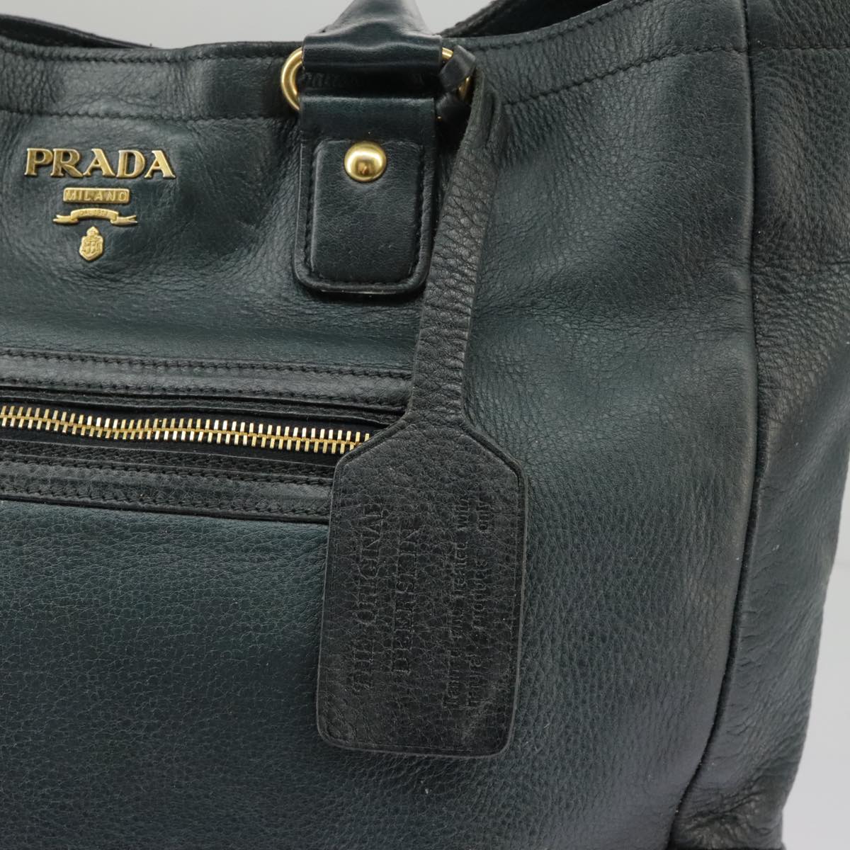 PRADA Hand Bag Leather 2way Navy Gold Auth 98109