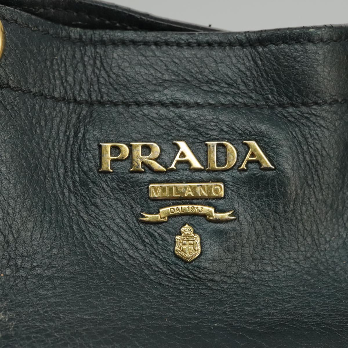 PRADA Hand Bag Leather 2way Navy Gold Auth 98109