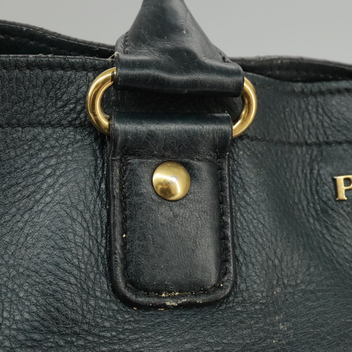 PRADA Hand Bag Leather 2way Navy Gold Auth 98109